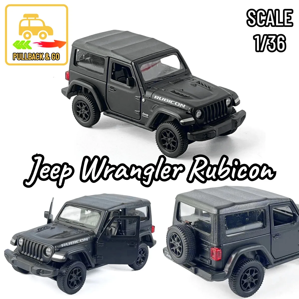 1/36 Pullback Toy Car Model Jeep Wrangler Rubicon Official Licensed Alloy Diecast Vehicle Scale Replica Xmas Gift Kid Boy Toy