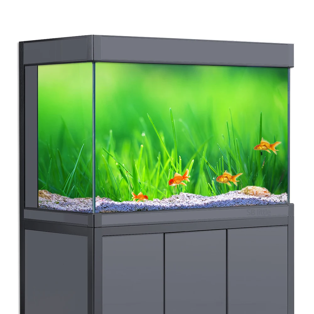 Aquarium Background Sticker, Green Grass Plants Nature  3D HD Printing Wallpaper Fish Tank Backdrop Decor PVC Landscape Poster