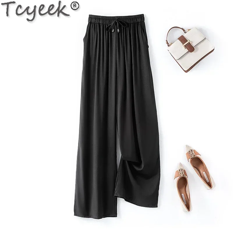 

Tcyeek 93% Mulberry Silk Pants Womans Clothing Summer Long Pants Wide Leg Pants Women 2024 Casual Trousers Pantalones Mujer