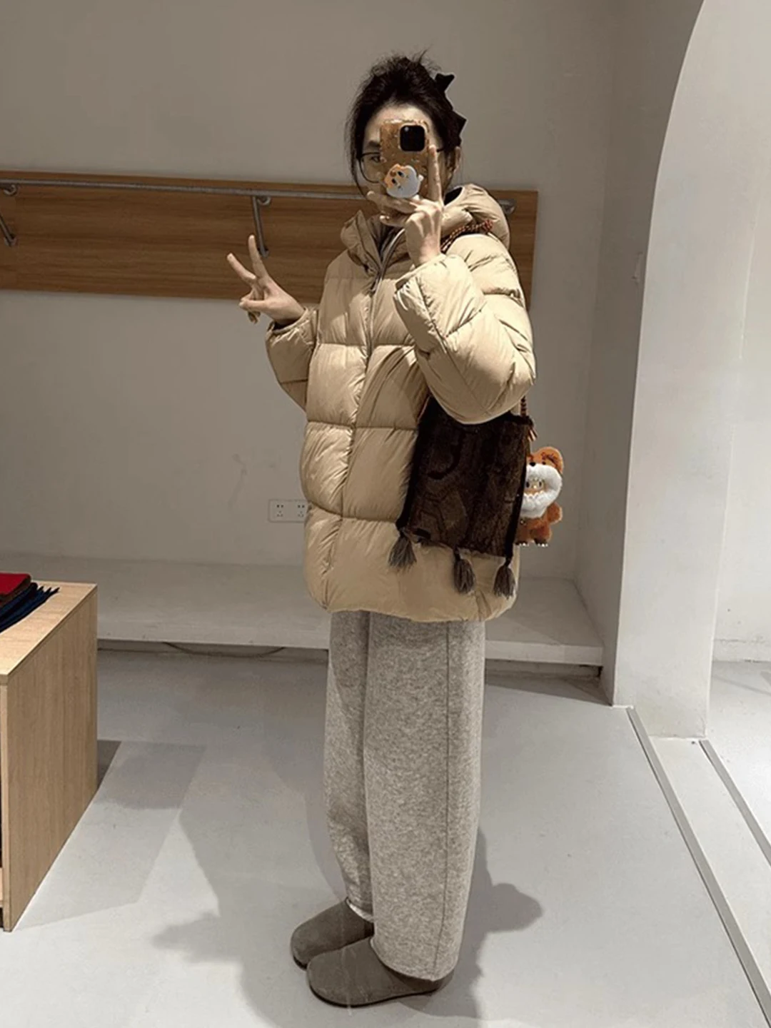 

Корейское утепленное пальто-худи цвета хаки из хлопка, очень милое, для полных женщин, зимнее, модное, повседневное