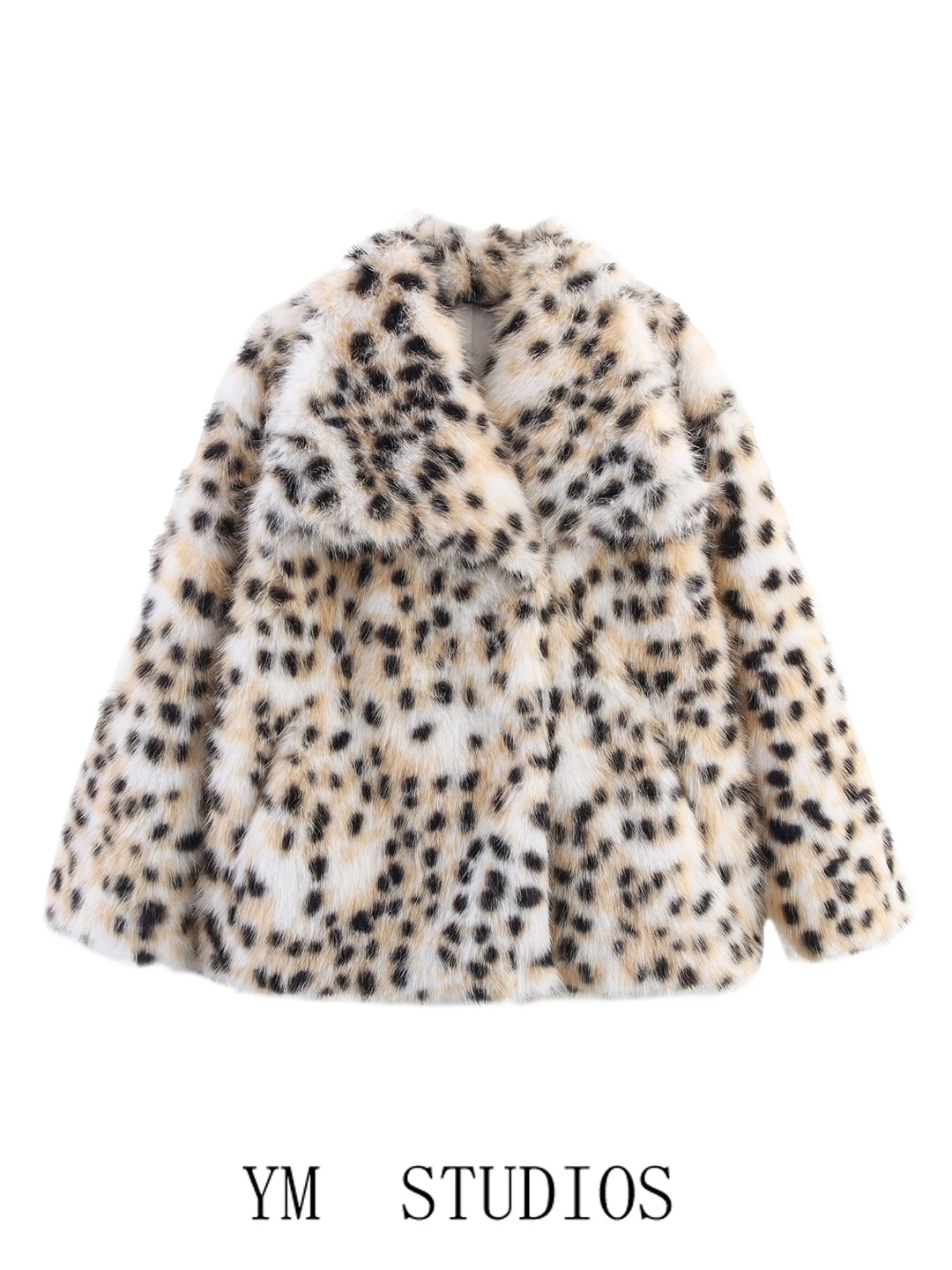 

Модная ретро-куртка с леопардовым принтом, женская, из экологичного искусственного меха, с большим воротником, утепленная, с длинными рукавами