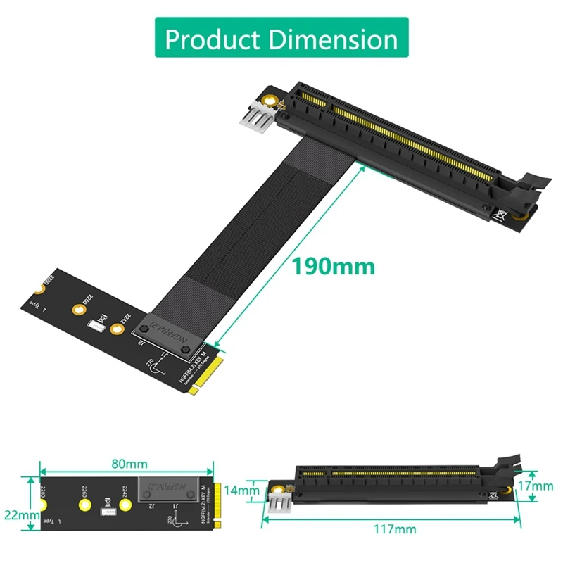 M.2 NGFF Key M To Pcie 16X Graphics Card Riser Adapter Card, Nvme To PCI-Express 16X Extension Cable(Left Direction)