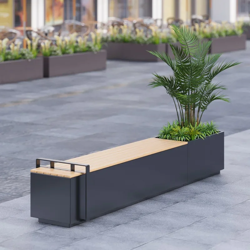 Outdoor simple stainless steel seat flower box combination custom park commercial street outside the finished flower slot rest