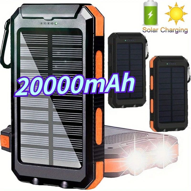

Newly Solar Power Bank 20000mAh Portable Charging Poverbank External Battery Charger Strong Light LDE Light for All Smartphones