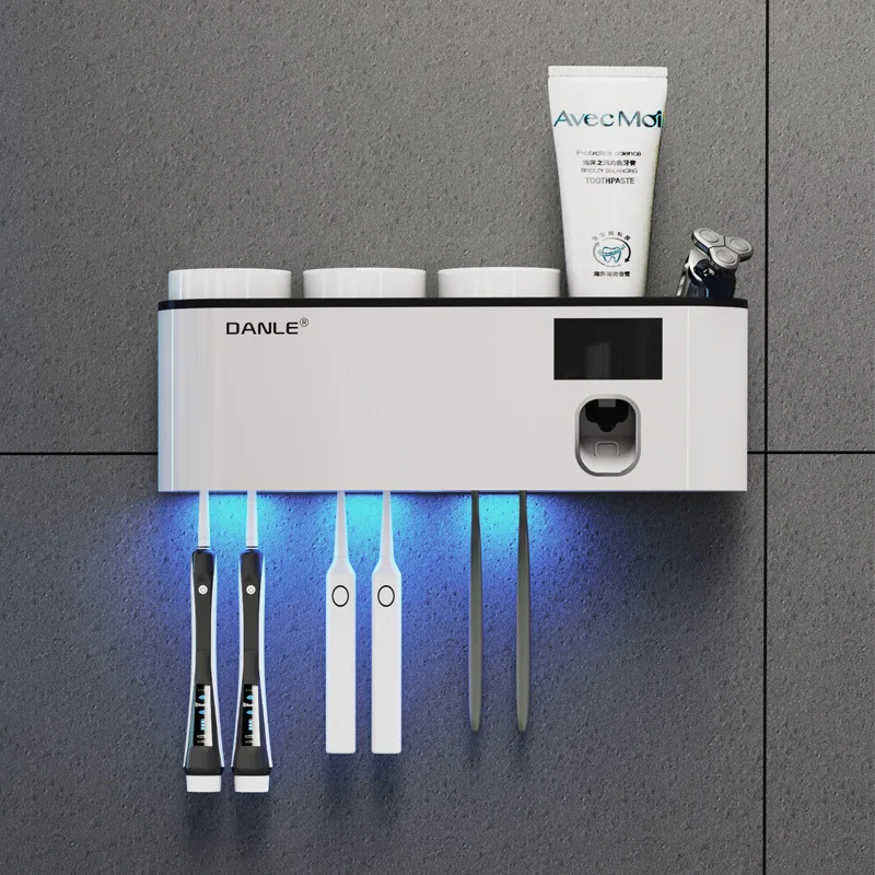 壁掛け式浴室電動スマートuv殺菌歯ブラシホルダー-トイレ用衛生用品殺菌ボックス-マウスウォッシュカップ収納ラック