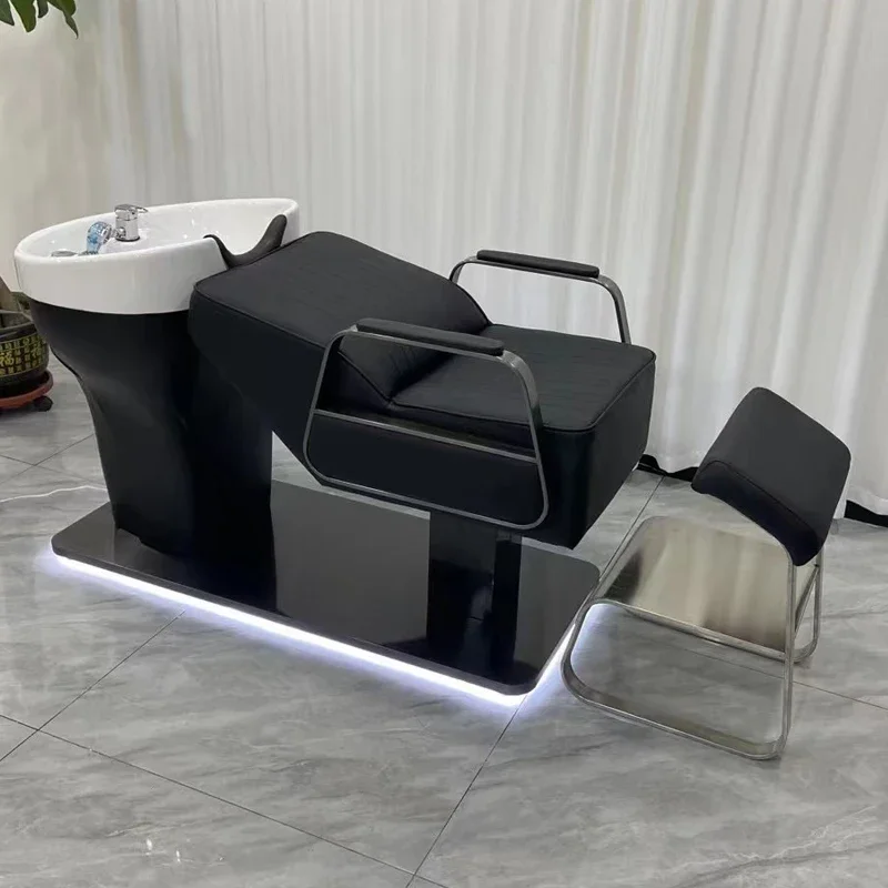 Customized new internet celebrity hair salon shampoo bed, ceramic deep basin hair salon dedicated hair salon semi lying