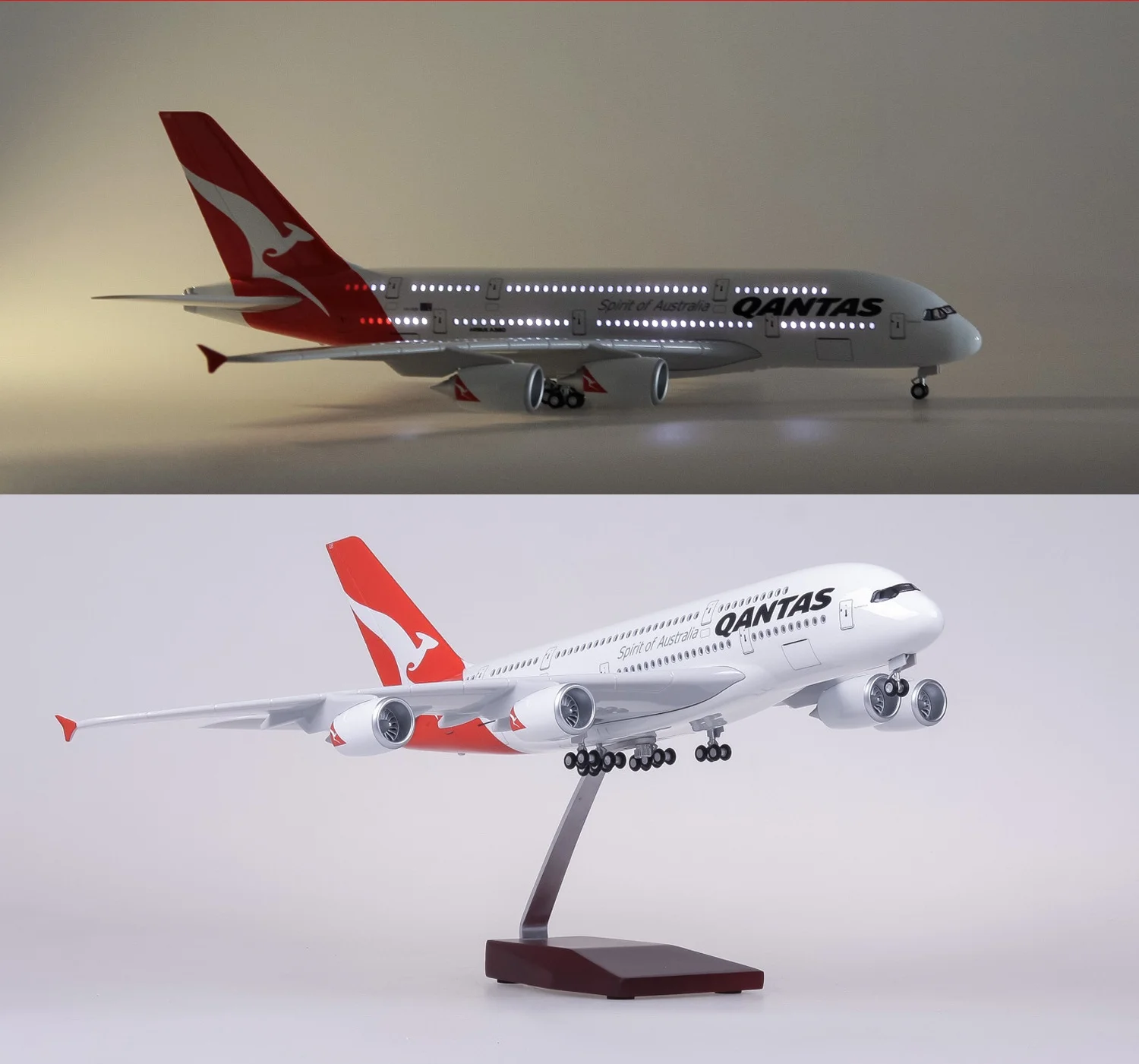 46cm Scale Aircraft Qantas Airlines a380 With Light and Stand Plastic Model Airplane Diecast Australia Airways Aviation gift