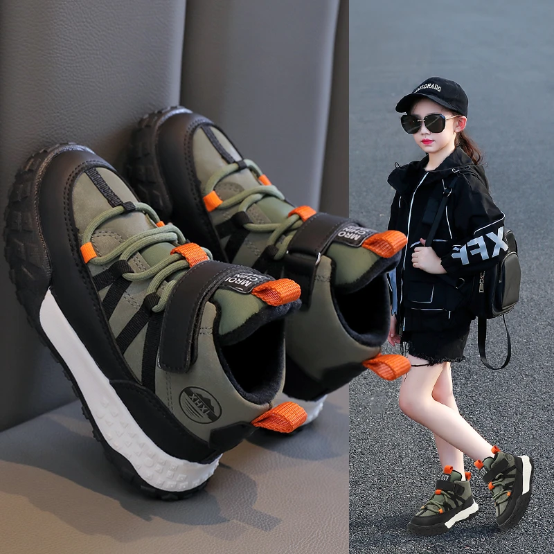 

Теплые высокие походные туфли на плюшевой подкладке для детей, зимние меховые кроссовки на толстой подошве для девочек, повседневная спортивная обувь для мальчиков