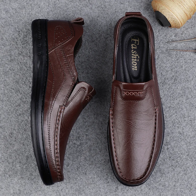 Italian High-quality Men\'s Genuine Leather Shoes Fashionable Loafers Men\'s Work Business Shoes Interview Formal Shoes