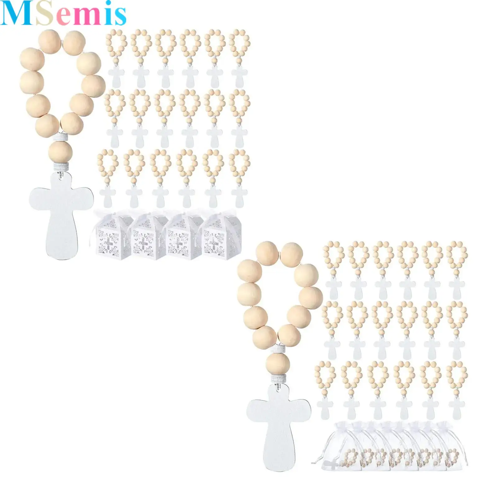 

18Pcs Wooden Rosary Bulk Wood Catholic Prayer Rosary Beads with Crucifix Cross Pendant And Mesh Bag Or Box for Baptism