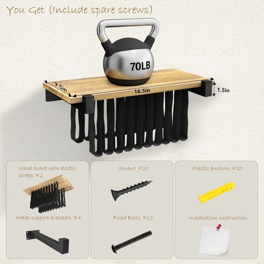 2 conjuntos de estantes flutuantes, prateleiras de parede invisíveis de madeira de pinho, estante que economiza espaço (16,5L × 8,7W × 1,5H)