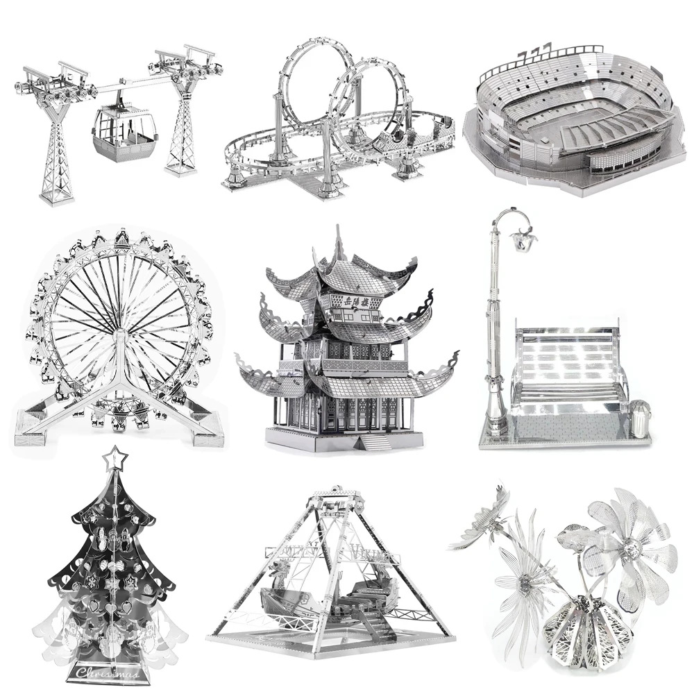 

3D Metal Puzzle YueYang Tower Suzhou Garden Goose Pagoda Beach Cabin Construction Assembly Model Jigsaw Puzzle Toys Gifts