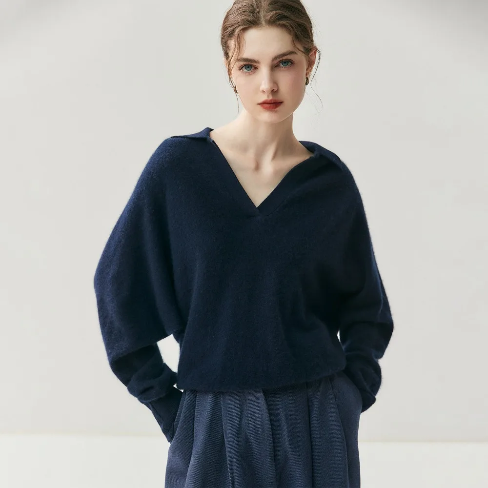 2025 Herbst und Winter Damenbekleidung Vintage-Stil 30 % Kaschmir Polo Scherenhals Französischer Lazy Style Wollpullover