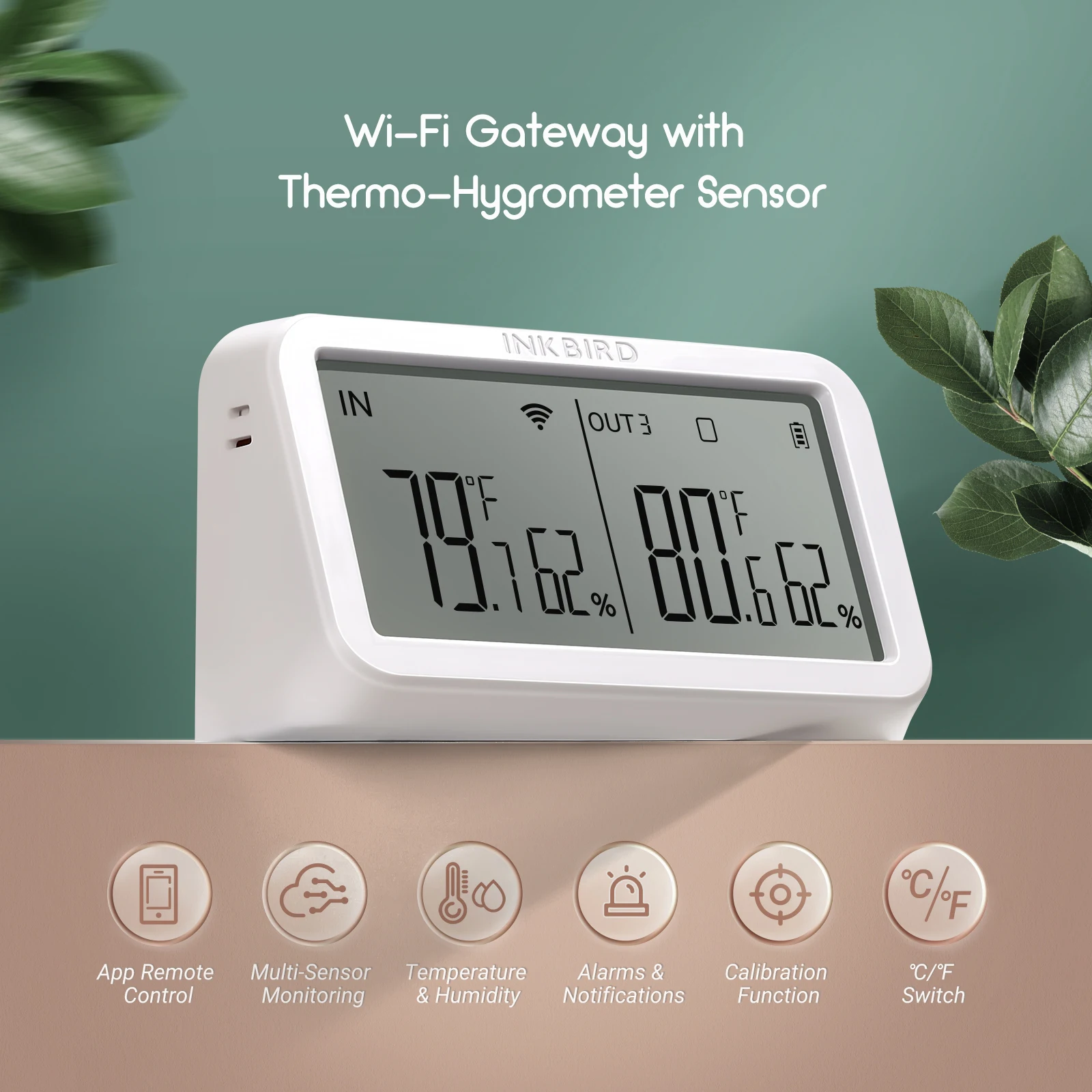 Imagem -03 - Inkbird-gateway Bluetooth com Display Digital Wi-fi App Controle Remoto Ibs-th1ibs-th2 Plus Ibs-th2 Ibs-p02b