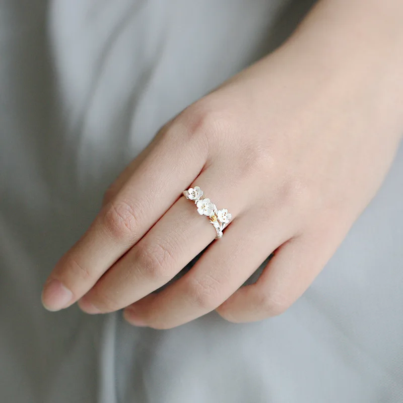 Women's Daisy Flower Adjustable 925 Sterling Silver Ring