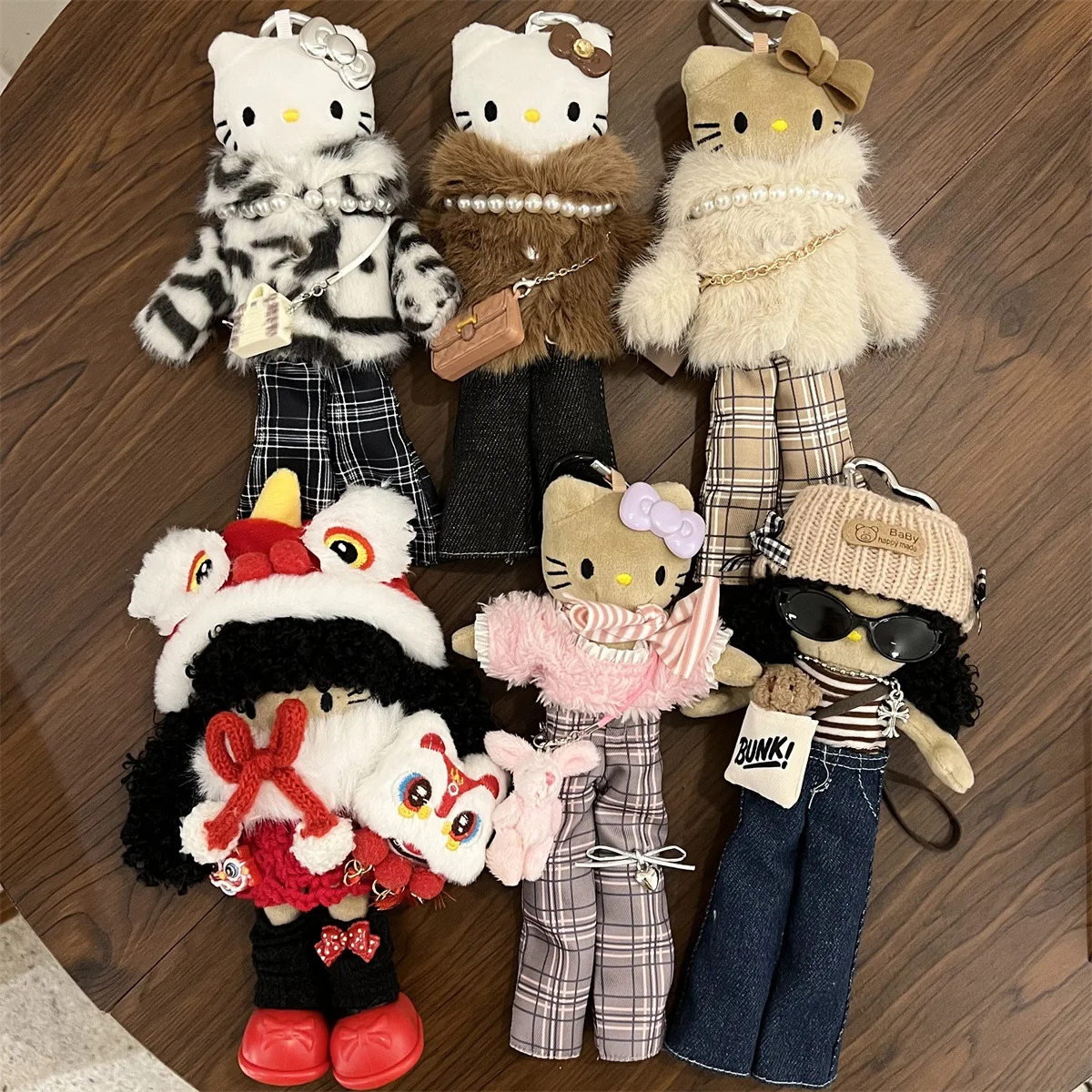 

Hello Kitty Long Legs Plush Mink Coat Dresses Up Crossbody Bag Charm Decorative Pendant Birthday Gift for Kids and Fans