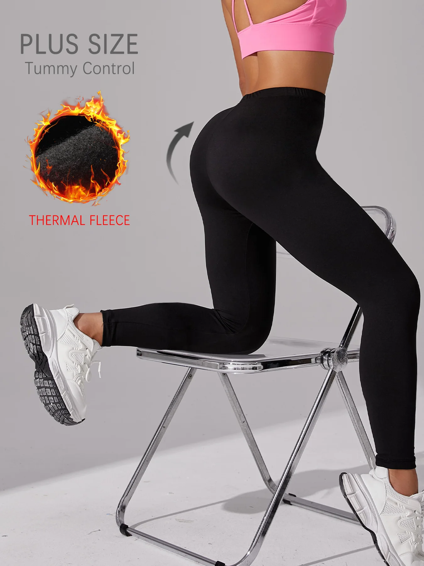 سراويل ضيقة حرارية للجري مقاس كبير مع جزء داخلي من الصوف للنساء. توفر التصميم المنخفض الارتفاع الدفء والراحة لفصل الشتاء