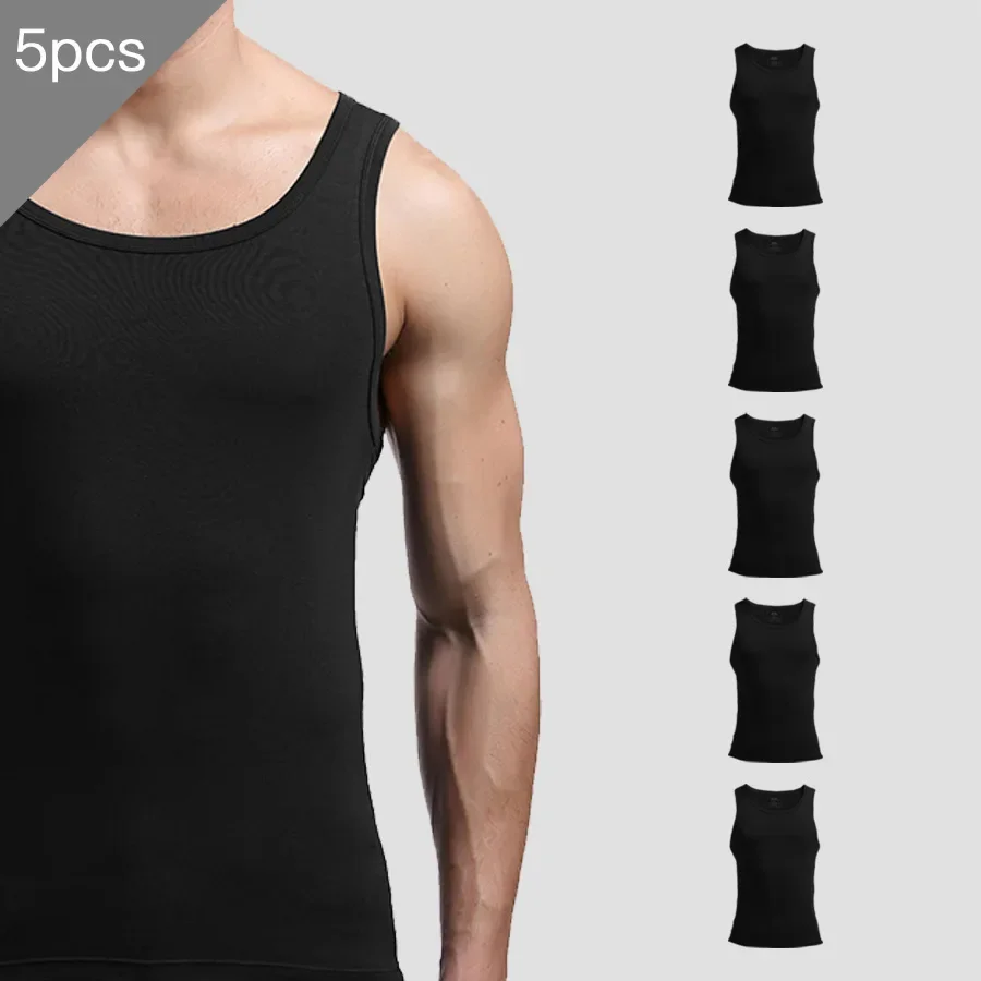 

5PCS Men's underwear, thin sweat vest, sleeveless modal sports hurdles tight fitness stretch summer T-shirt base layer