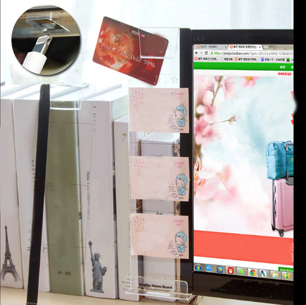 Porta Memo Trasparente per Monitor, Supporto per Note da Computer con Lato Sinistro Apribile, Organizzatore Promemoria per Ufficio e Casa