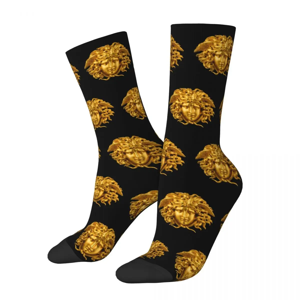 Calcetines elegantes y elegantes de pelo dorado francés para hombre y mujer, calcetines mitológicos de Medusa griega, calcetines de tubo medio para verano, Otoño e Invierno