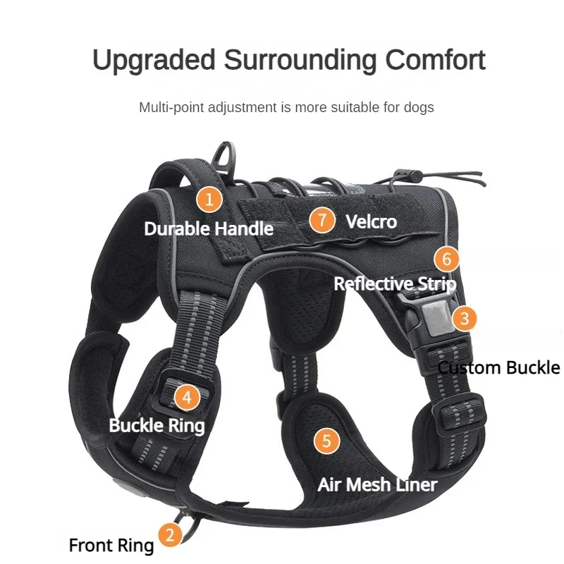 Tactical Harness for Large Dogs No Pull Adjustable Pet Harness Reflective K9 Training Easy Control Pet Vest Military Service