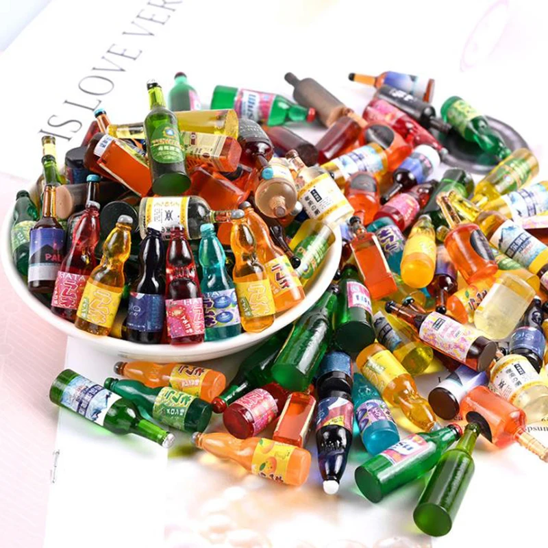 20Pcs 1:12 1:6 Dollhouse Miniature Drink Bottles Model Dollhouse Supermarket Food Drink for Doll Decor Accessories Color Random