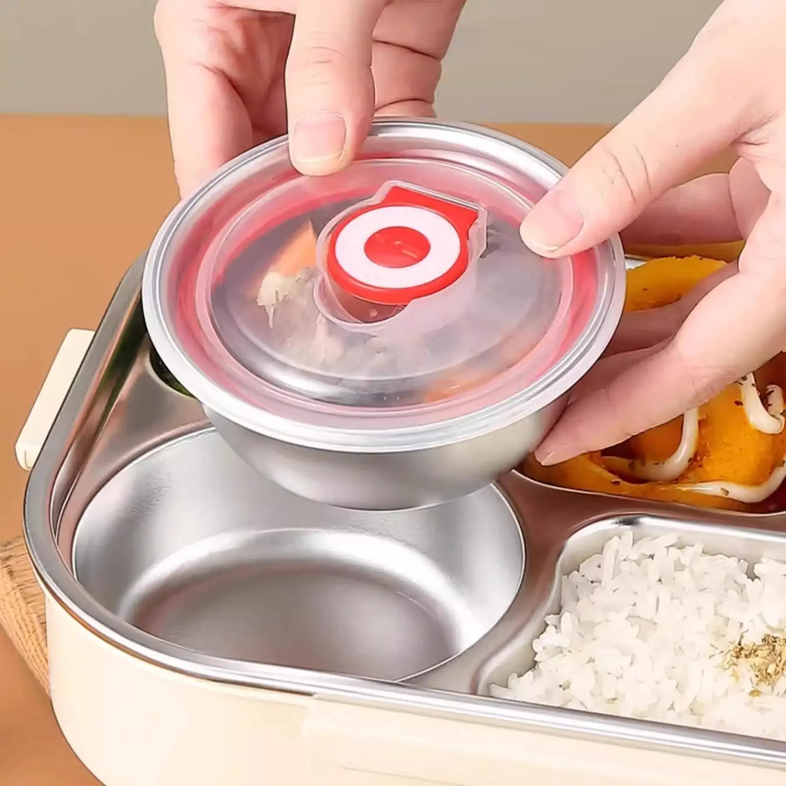 Stainless Steel Lunch Box For Kids Leak-Proof 4 Compartment With Spoon And Fork Outdoor Lunch Box Set For Home School Travel