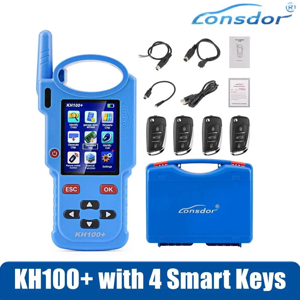 Lonsdor KH100+ Hand-Held Remote Programmer Blue Version Plus 4pcs Universal Remotes Newly Add Indian Models