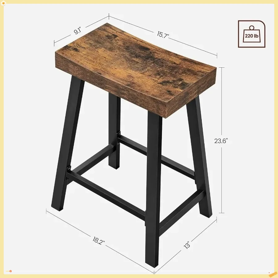 Taburetes de bar, juego de 2 sillas de bar, taburetes de bar de cocina para desayuno con reposapiés, 23,6 pulgadas de alto, industrial en la sala de estar
