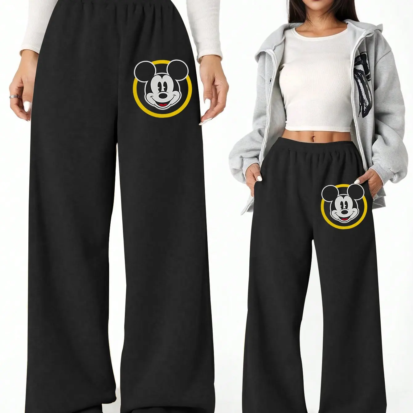 

Disney Mickey Mouse Women's Straight Sweatpants Casual Fashion Autumn and Winter Fleece Sports Pants Streetwear Oversized