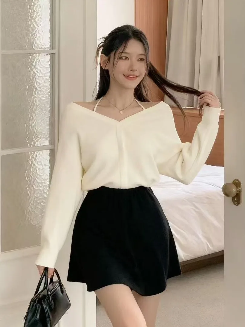 Chic V-Ne Knitwear Women's Faionable mat Design Hanging Ne Sweater Korean Sle Regular Fit Online Exclusive