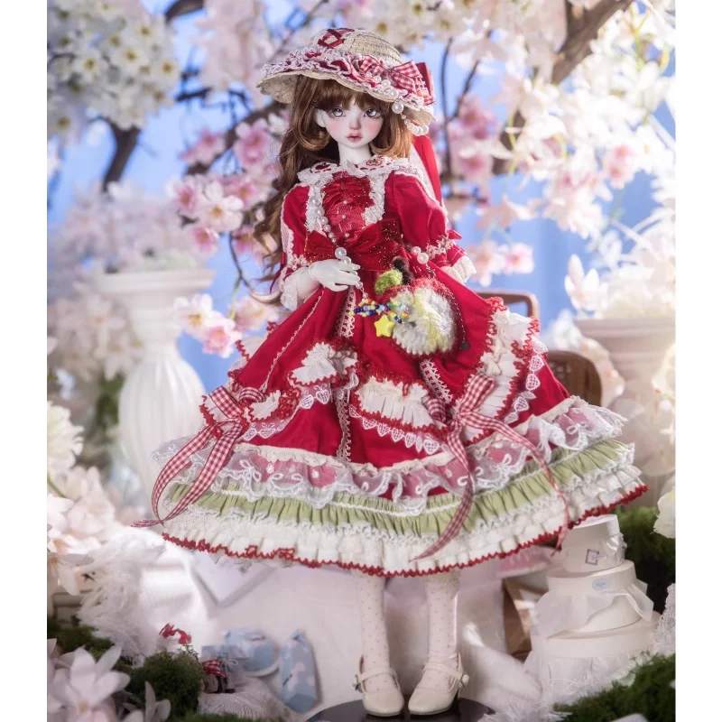 

BJD Doll Clothes Red Dress Set For 1/4 MSD MDD Chubby Doll Accessories Dress Up Doll Gift Diy Lolita Clothes (No Doll)