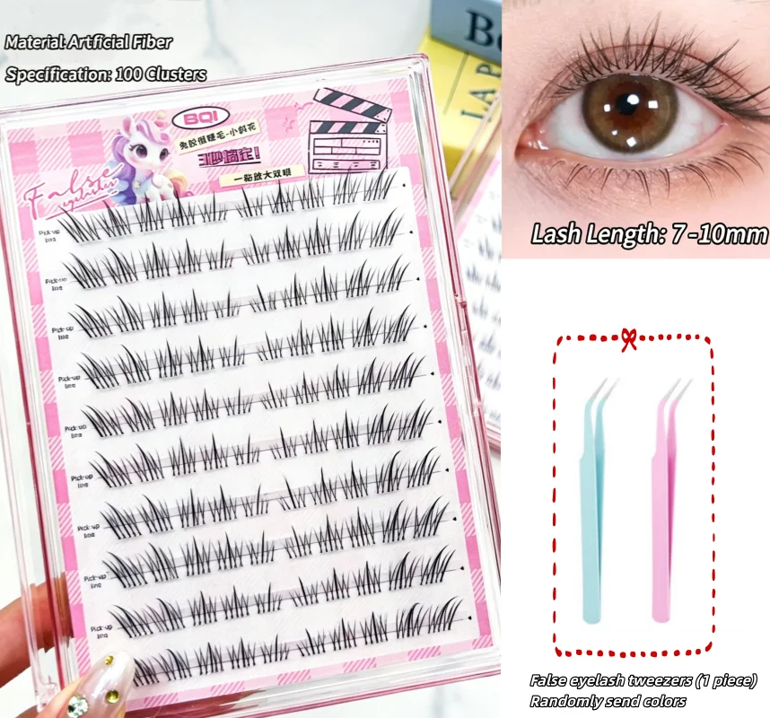 BQI Klebefreie Falsche Wimpern Kleine Schräge Blumenform Fuchsaugen-Stil Selbstklebende Kurze Natürliche Tägliche Tragbare Cluster-Wimpern