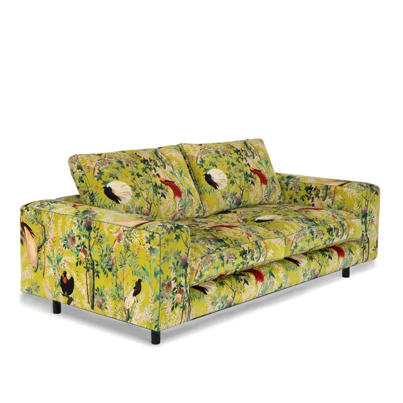Retro three-person sofa with large armrests, flannel cover, movable design, suitable for living room