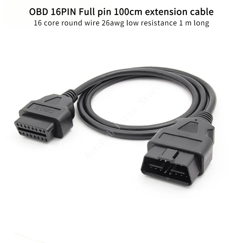

OBD 16PIN Полноконтактный удлинительный кабель 100 см 16-жильный круглый провод 26awg с низким сопротивлением длиной 1 м