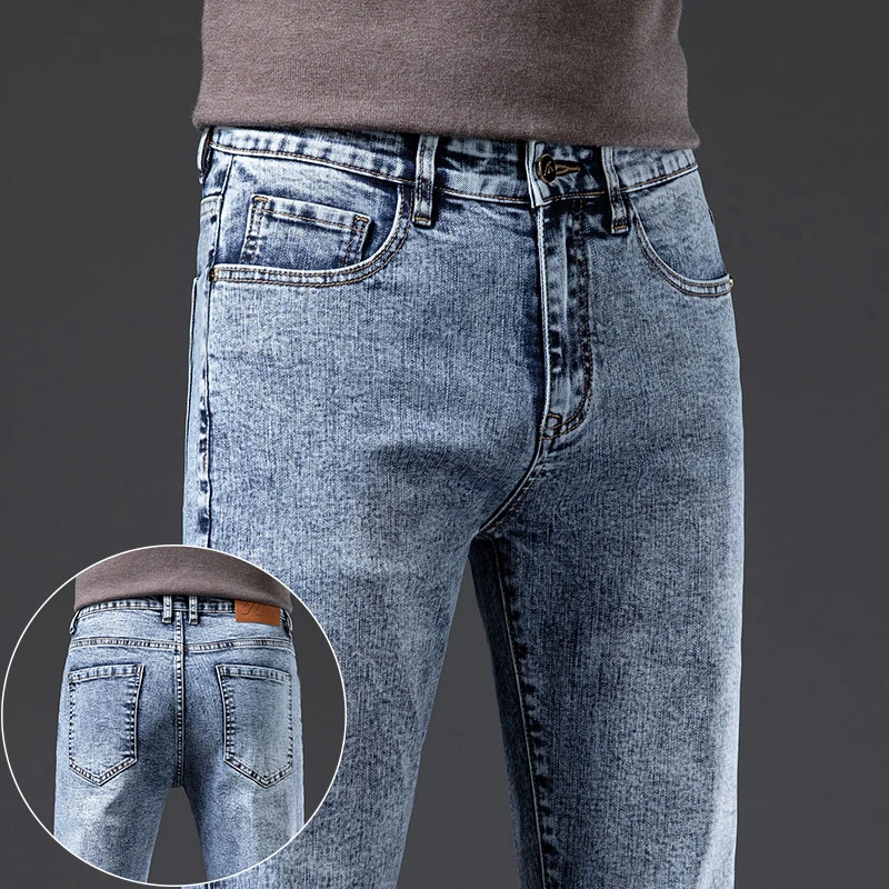 Fashion Vintage Snowflake Jeans Men 2024 New in Stretch Pants Comfortable Slim Straight Regular Male Clothing Denim Trousers