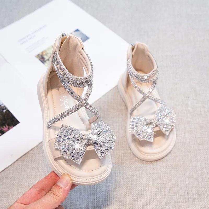 Strass Bogen Kleines Mädchen Sandalen Mädchen Sandalen 2022 Sommer Kinder Schuhe Kind Sandalen Prinzessin Strand Schuhe 2 Zu 8 Jahre größe 34