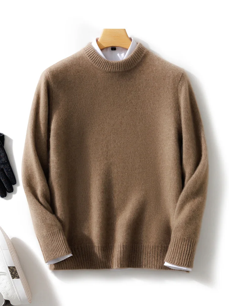 

2024 Men's Autumn Winter Wool Sweater Mock Neck Long Sleeve Pullover Thick Soft Warm Clothing 100% Merino Wool Knitwear Tops