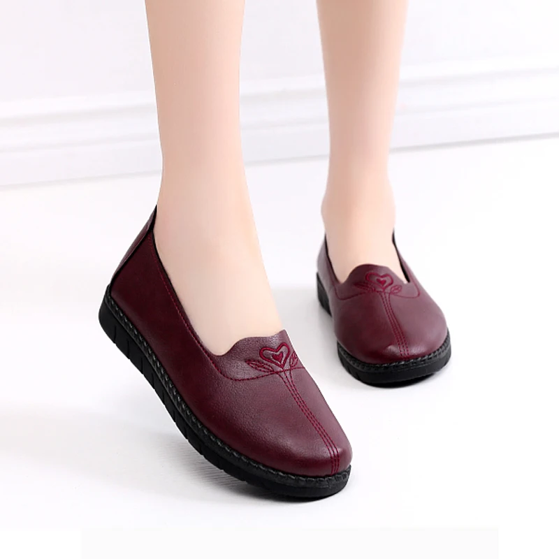 

Comfortable Anti-slip Mid-aged And Elderly Women's Shoes Soft Bottom Single Shoes Casual Style Home Wear round Toe Flat Heel