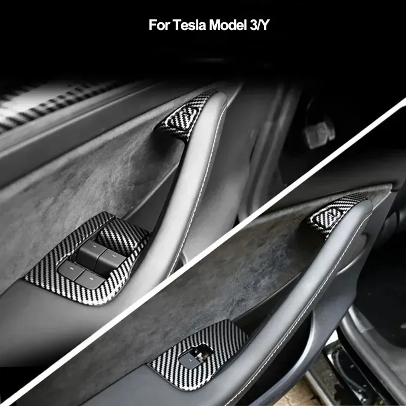 

For Tesla Model 3 Y Carbon Fiber Glass Lifting Panel Button Decorative Sticker Modification of Internal Window Lifting Sticker