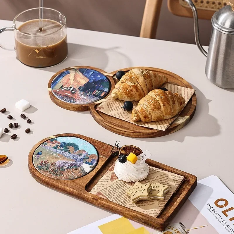 

Bread cutlery wooden tray retro pastry dessert afternoon tea snack tea tray suitable for home kitchen decoration accessories