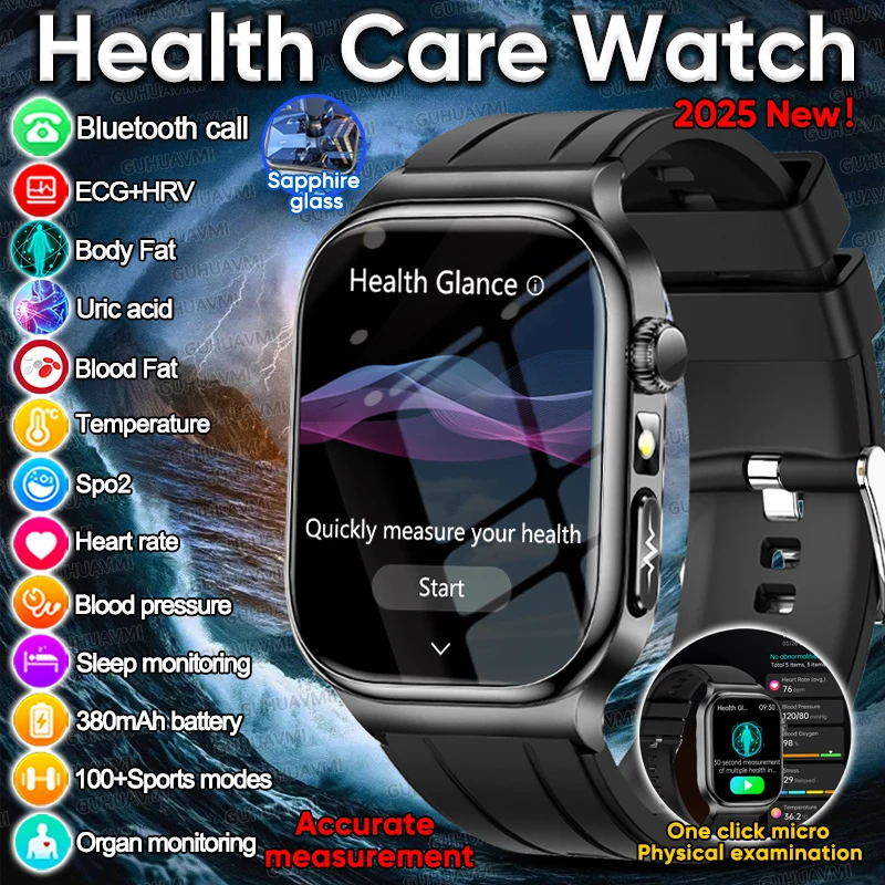 

Новинка 2025 года, прецизионное обнаружение ЭКГ + PPG, мочевая кислота, кровяное жир, умные часы для мужчин, кровяное давление, кислород в крови, голосовой вызов, здоровье, умные часы