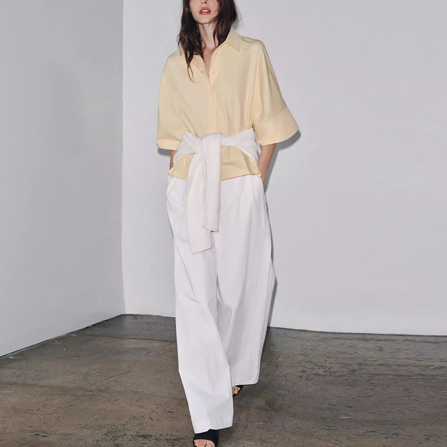 패셔너블한 루즈핏 반팔 여성 셔츠 2025년 가을 신상 캐주얼 폴리에스터 섬유 자다타 브랜드 유럽 스타일 셔츠