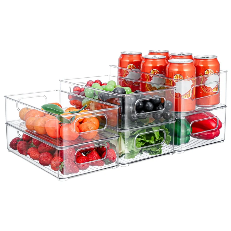 Stapelbare Kühlschrank Organizer 6er Set,Kitchen Organizer Schublade Küche Aufbewahrung,Fridge Organizer Box-3 Size,BPA Frei