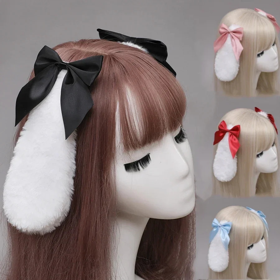 Kawaii Lolita Orecchie da coniglio Tornante Cosplay Anime Costumi per ragazze Droppy Coniglio Fermagli per capelli Copricapo carino per le donne Halloween che indossa