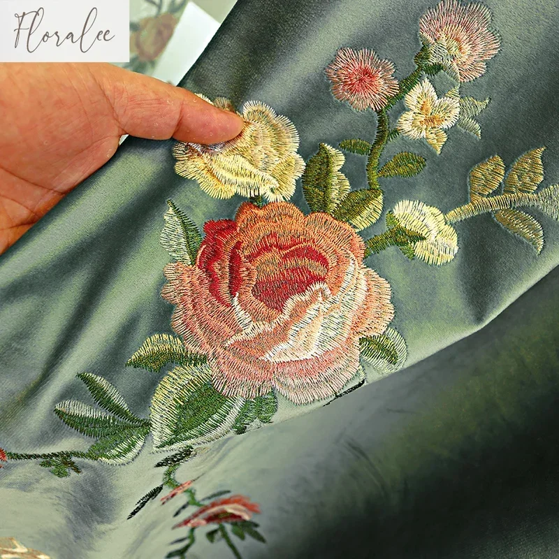 

Custom Blue And Green Velvet Embroidery Curtains Thickened Shading Luxury Drapes For Living Room Bedroom Villa High Windows