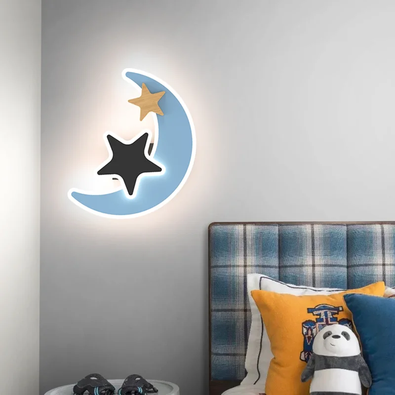 Lámpara de pared LED con cohete de dibujos animados, iluminación moderna para habitación de niños, dormitorio de niños, decoración de cabecera, creativo, estrella de Moom, Lustre