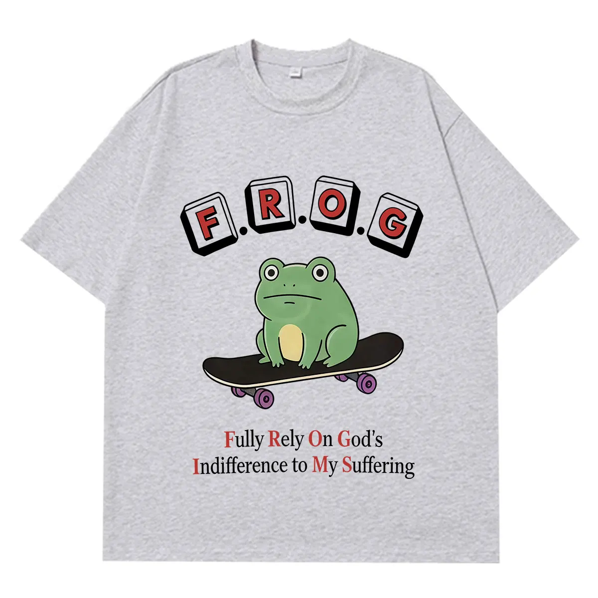 Fully Rely on Gods Indifference To My Suffering Funny Frog Meme Tshirt Men Women Hip-Hop Harajuku T-shirt Summer Cotton T-shirts