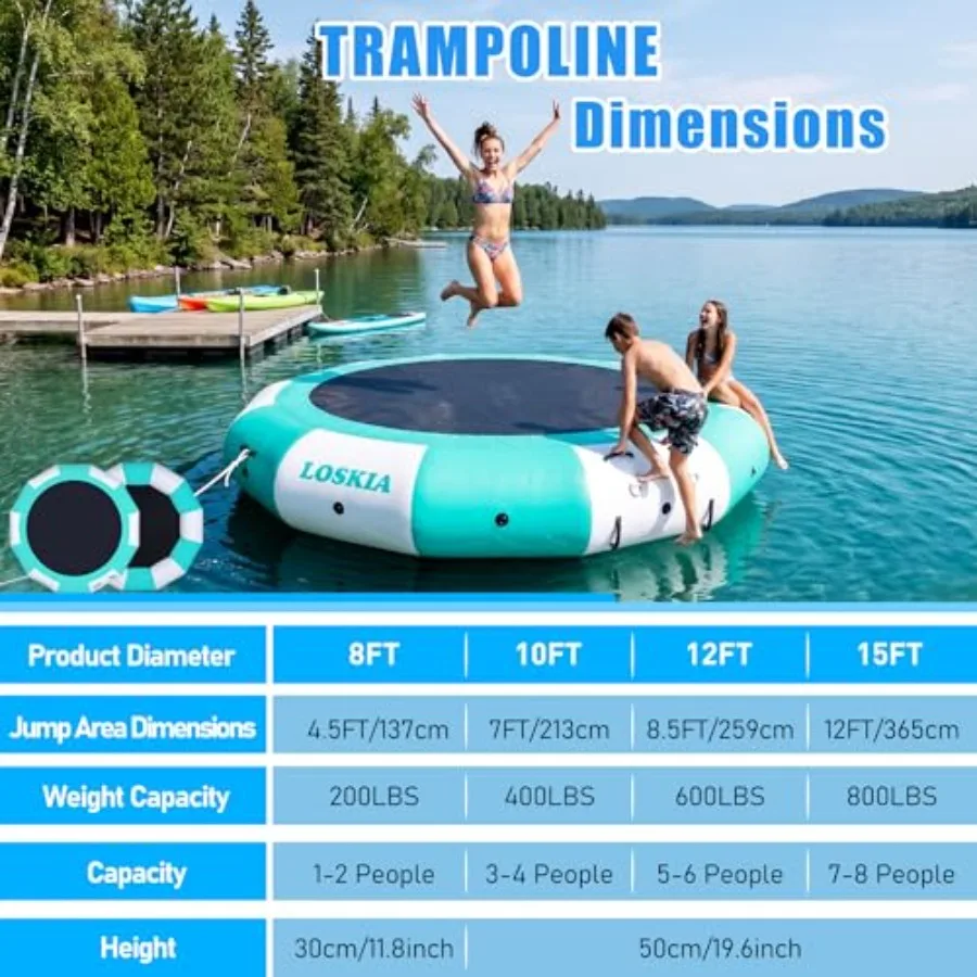 Water Trampoline for Lake: Heavy Duty PVC, Blue, Extra-Stable Bounce Platform with Rope Ladder for Family Fun