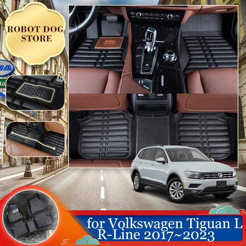 Leather Floor Mat for Volkswagen VW Tiguan L LWB R-Line 2017~2023 Foot Interior Liner Waterproof Carpet Pad Custom Accessories